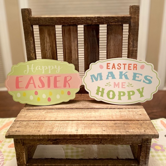 Happy Easter Hanging Wall Decor Signs Set of 2, Easter Makes Me Hoppy - Picture 1 of 16